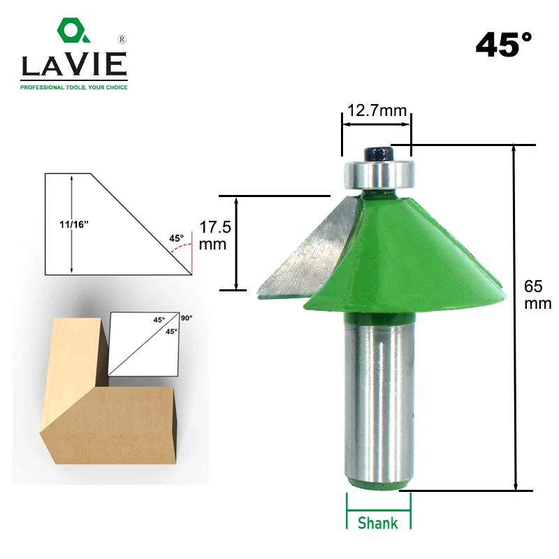 LAVIE 1 шт. 12 мм 1/" хвостовик фаски маршрутизатор бит 11,25 15 22,5 30 45 градусов Фрезерный резак для дерева машина MC03232