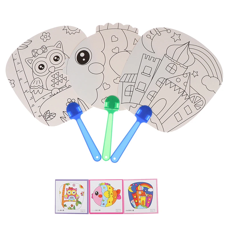 DIY Coloring hand fan Kids Cartoon Hand Fan Paper Art Craft Material for Kindergarten Preschool Drawing Toy Kids Gifts