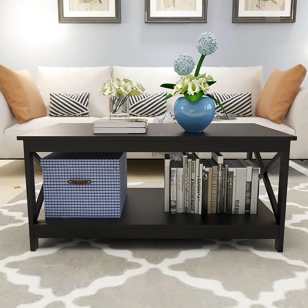 

MDF Coffee Table Black Rectangle Oxford End Table UV Painting Nordic Style Fashion Living Room Home Furniture with Storage Area