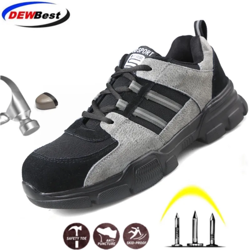 

DEWBEST Work Safety Shoes Lightweight Steel Toe cap Indestructible Shoes Men Women Work Safety Boots Breathable Male Sneakers