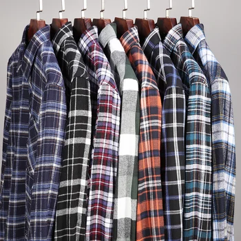

100% Cotton Flannel Men's Plaid Shirt loose Fit Spring Autumn Male Casual Long Sleeved Shirts Soft Comfortable