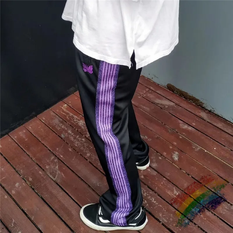 Purple Ribbon Striped Embroidery Butterfly AWGE Needles Sweatpants Men Women Pants Jogger AWGE Trousers Purple Ribbon Striped Embroidery Butterfly AWGE Needles Sweatpants Men Women Pants Jogger AWGE Trousers