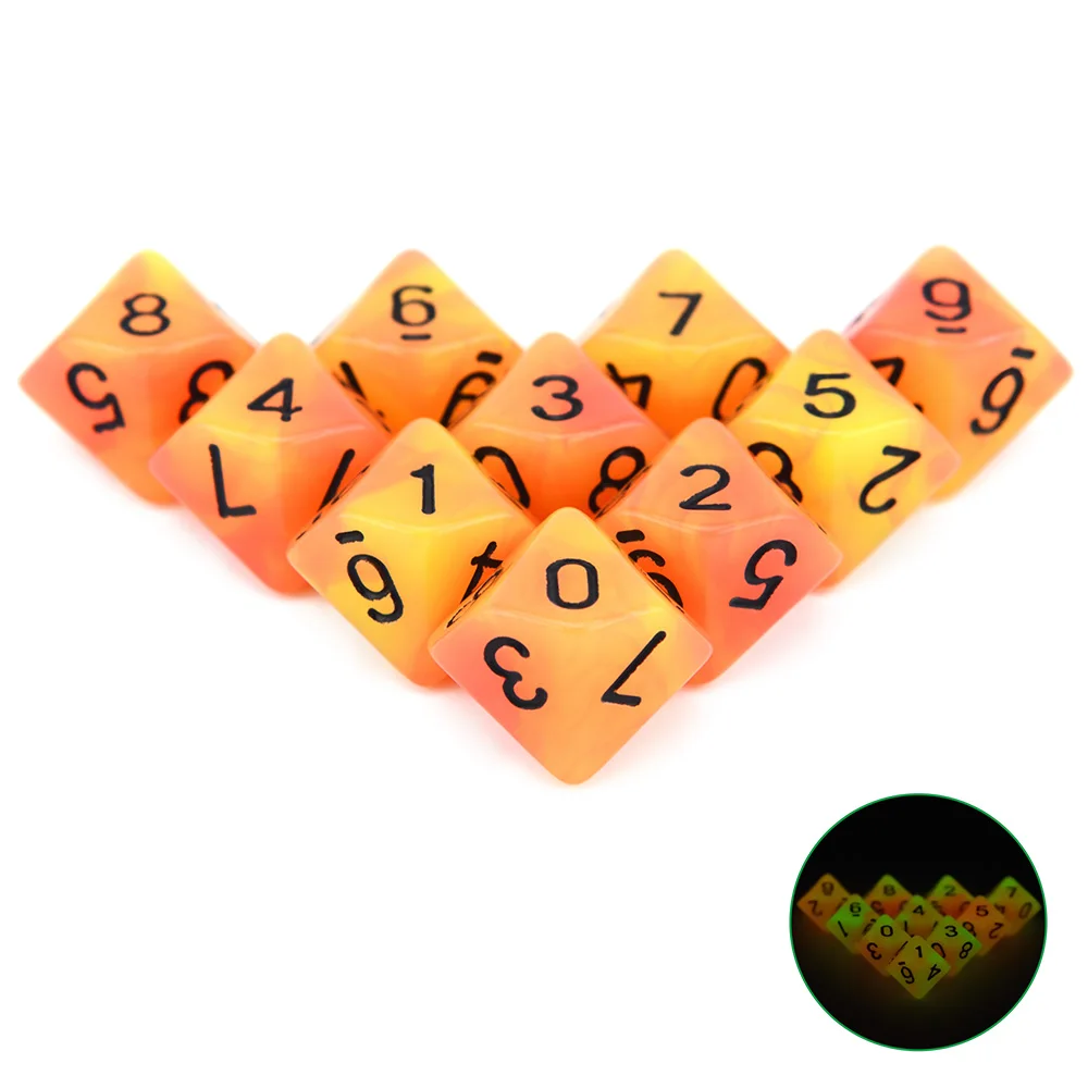 Orange Yellow 10 шт. D10 двухсторонние многогранные игральные кости для настольной ролевой игры мир тьмы вампирский набор из 10 D10 - Цвет: Orange Yellow