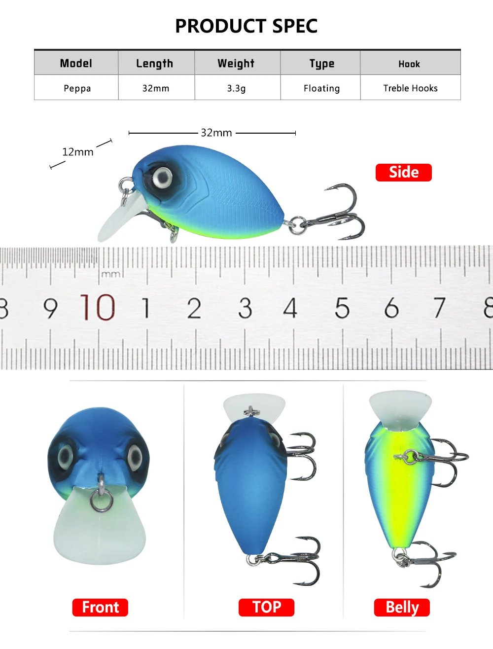 Jerry Peppa Trout Ultraleichte Spinn-Angelköder, Mikro-Wobbler, Kurbelköder, 32 mm, 3,3 g, künstliche Süßwasserköder – Detail 7