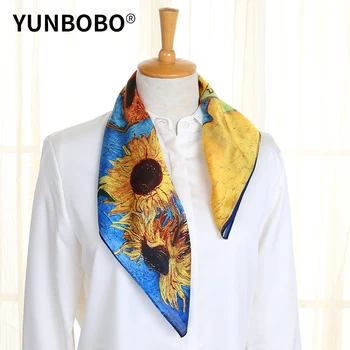 

designer brand women scarf fashion flower print silk scarves square small Handkerchief office neck hair scarfs