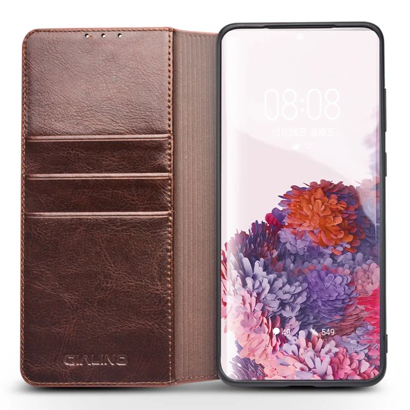 QIALINO Genuine Leather Bag Phone Case for Samsung S23+ plus 5G Fashion Luxury Flip Cover for Samsung S23 Ultra
