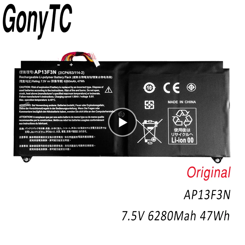 Аккумулятор GONYTC 47Wh AP13F3N для ACER Aspire S7-392 S7-392-9890 аккумулятор 7,5 в AP13F3N 2ICP4/63/114-2