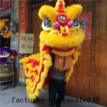 

Chinese Folk Art Lion Dance Mascot Costume Wool Southern For Two Adults Clothing Carnival Halloween Adults Parade Advertising A+