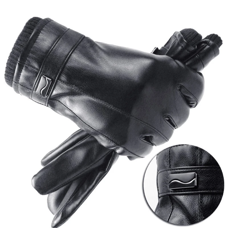 

Touch Screen Leather Gloves Men Simulation Leather Material Autumn And Winter Warm Drive Cycling And Motorcycling Mtb Gloves