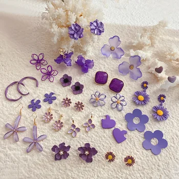 

2020 Fashion Simple Purple Flower Petal Drop Earrings Trendy Fresh Earring Elegant Earrings For Women Wedding Party Jewelry