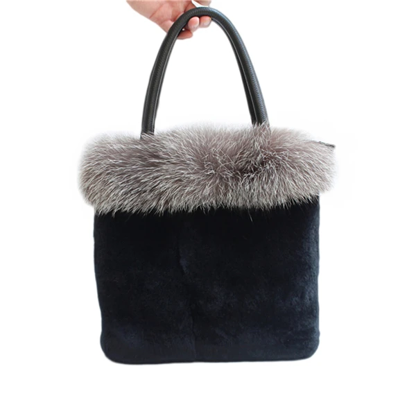 Silver Rabbit Fur IANLAN сумка на плечо из меха норки и кролика Рекс, женская сумка из воловьей кожи, для отдыха и шоппинга, отделка из меха лисы IL00541 - Цвет: Silver Rabbit Fur
