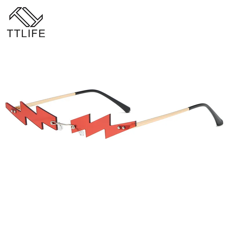 

TTLIFE 2020 Small Rimless Punk Sunglasses Women Luxury Fashion Red Pink Heart Unique Rectangle Sun Glasses For Female Vintage