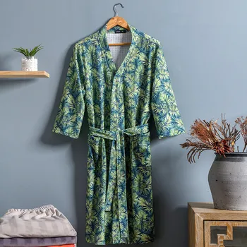 

Summer Printed Men Waffle Bath Robe Suck Water Male Bathrobe Sexy Mens Kimono Robes Hotel Bathrob Lounge Sleepwear Oversize 3XL
