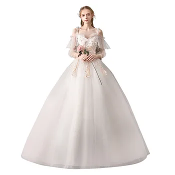 

EZKUNTZA New Sexy Off The Shoulder Boat Neck Wedding Dress Noble Lace Embroidery Flower Princess Wedding Gown Robe De Mariee