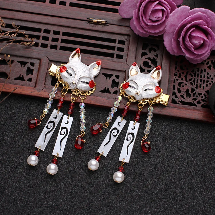 Japanese Anime Women Hair Headdress Fox Kawaii Tassel Step Shake Hairpin Cosplay Props Girl Clothing Accessories