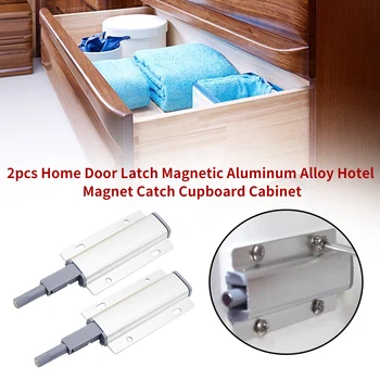 

2pcs Home Wardrobe Furniture Push To Open Magnetic Hotel Aluminum Alloy Magnet Catch Cupboard Cabinet Closure Drawer Door Latch