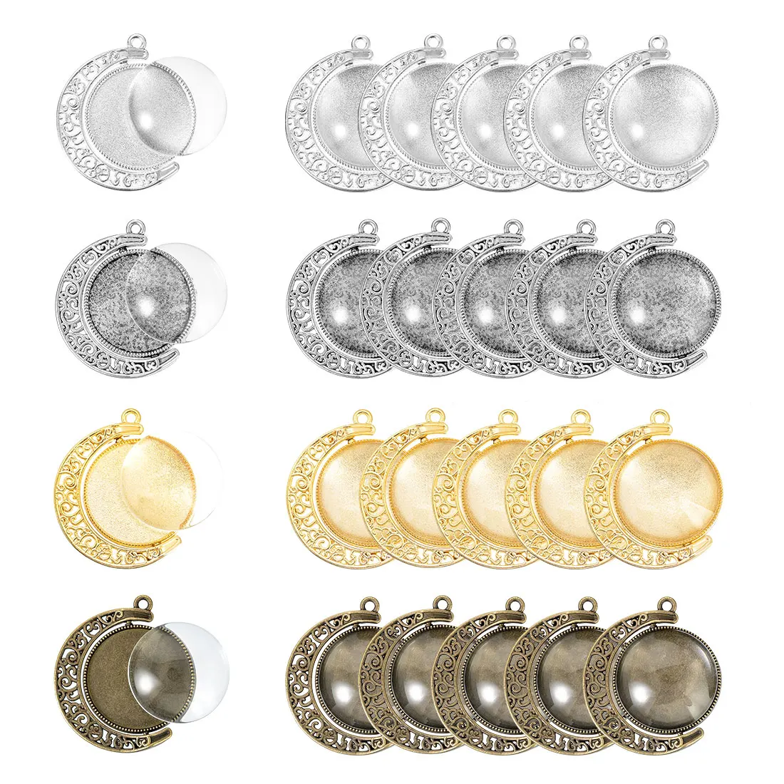 60pcs Colors Pendant Trays Round Bezel Set With Glass Cabochon Dome For Photo Craft DIY Jewelry Making Pendent Accessories | Украшения и