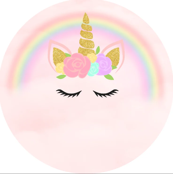 Cubierta De Mesa Circular Redonda Personalizada Cubierta De Poliester Lavable Sin Arrugas Cara De Cuerno De Unicornio Dorado Arcoiris Rosa 8x8 Pies 6 5x6 5 Pies Fondo Aliexpress