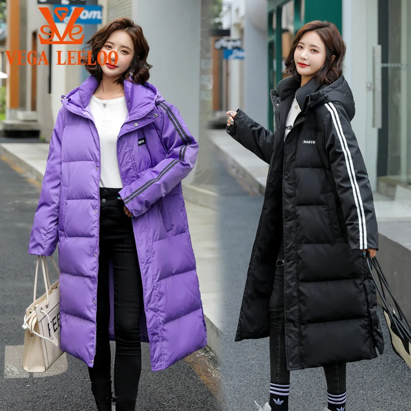 New Trendy Plus Long Down Jacket Women Winter Ultra Light Down Jacket Purple Hooded Down Coat