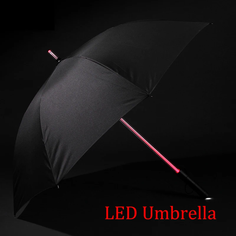 8 Rib Light up Blade Runner Style Changing Color LED Umbrella With Flashlight Transparent Handle Straight Umbrella Parasol