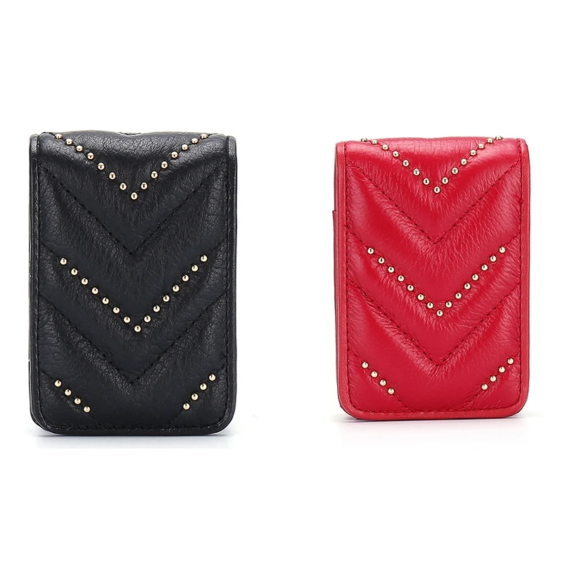 ABDB-Lipsticks Wallet Genuine Leather Wallet Female Makeup Mirror Lipstick Case Designer Cosmetic Organizer Pouch Fashion
