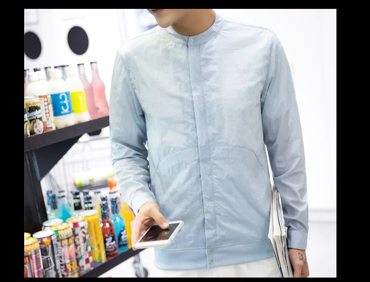 Лето г. тонкие Для мужчин сплошной Цвет Slim Fit спортивное пальто щит от ветра; пальто в японском стиле модная куртка Для Мужчин's