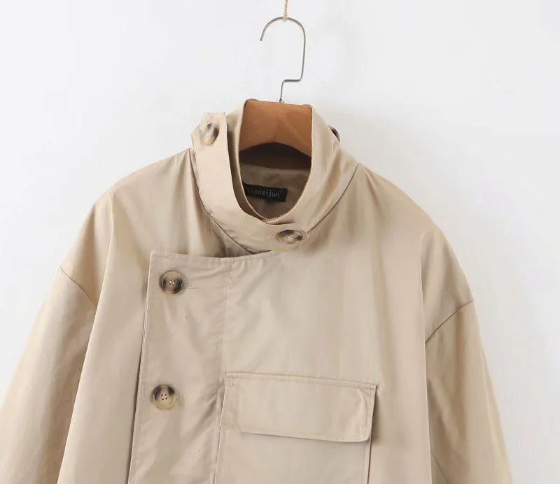 

2019 Autumn Fashion Boyfriend-Style Korean-style Stand Collar Long Sleeve Single Breasted Straight-Cut Casual Trench Coat WOMEN'