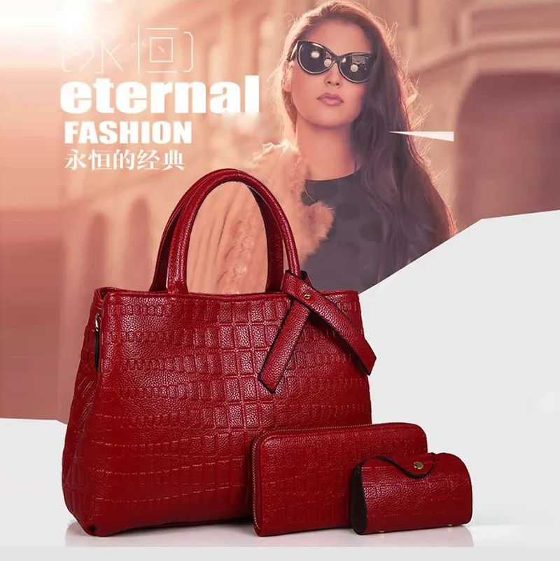 

New Style WOMEN'S Bag Top Grade Embossed Different Size Bags Three-piece Set Simple Shoulder Handbag