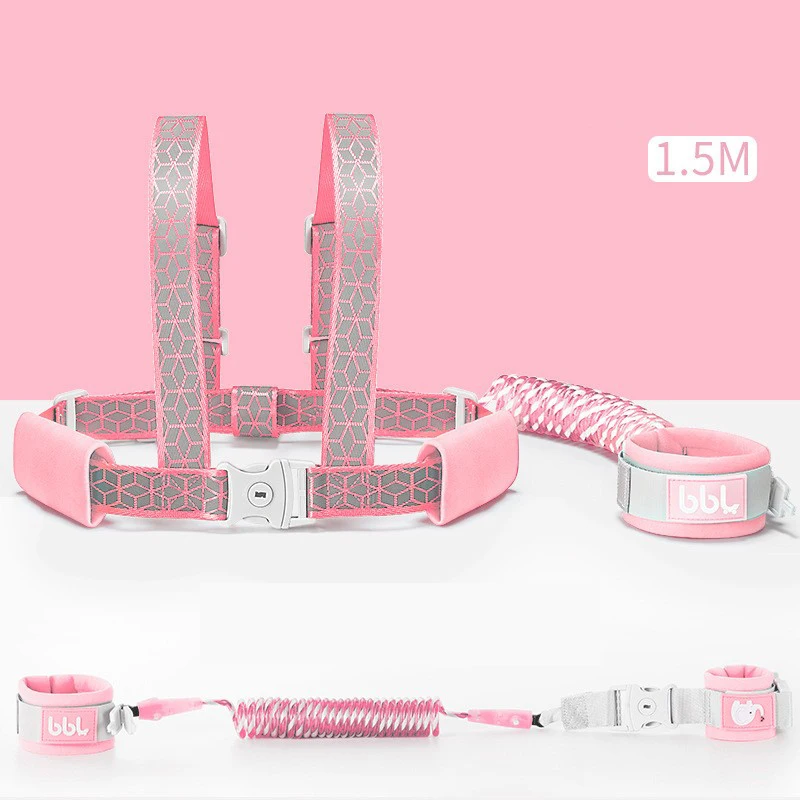 pink 2 в одном Puseky малыш анти-потеря безопасности запястье звено дети светоотражающий анти-потеря прогулочная шлейка детская шлейка безопасности поводок - Цвет: pink
