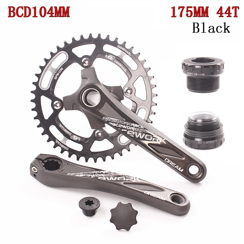 Шатунный палец для 104BCD 175 мм 32T 34T 36 т 38 40 т 42 44 t-образная плита MTB велосипед диаметра окружности болтов(Алюминий сплава нижний шатун со звездочками для велосипеда рукоятка MTB - Цвет: 175 44T Black