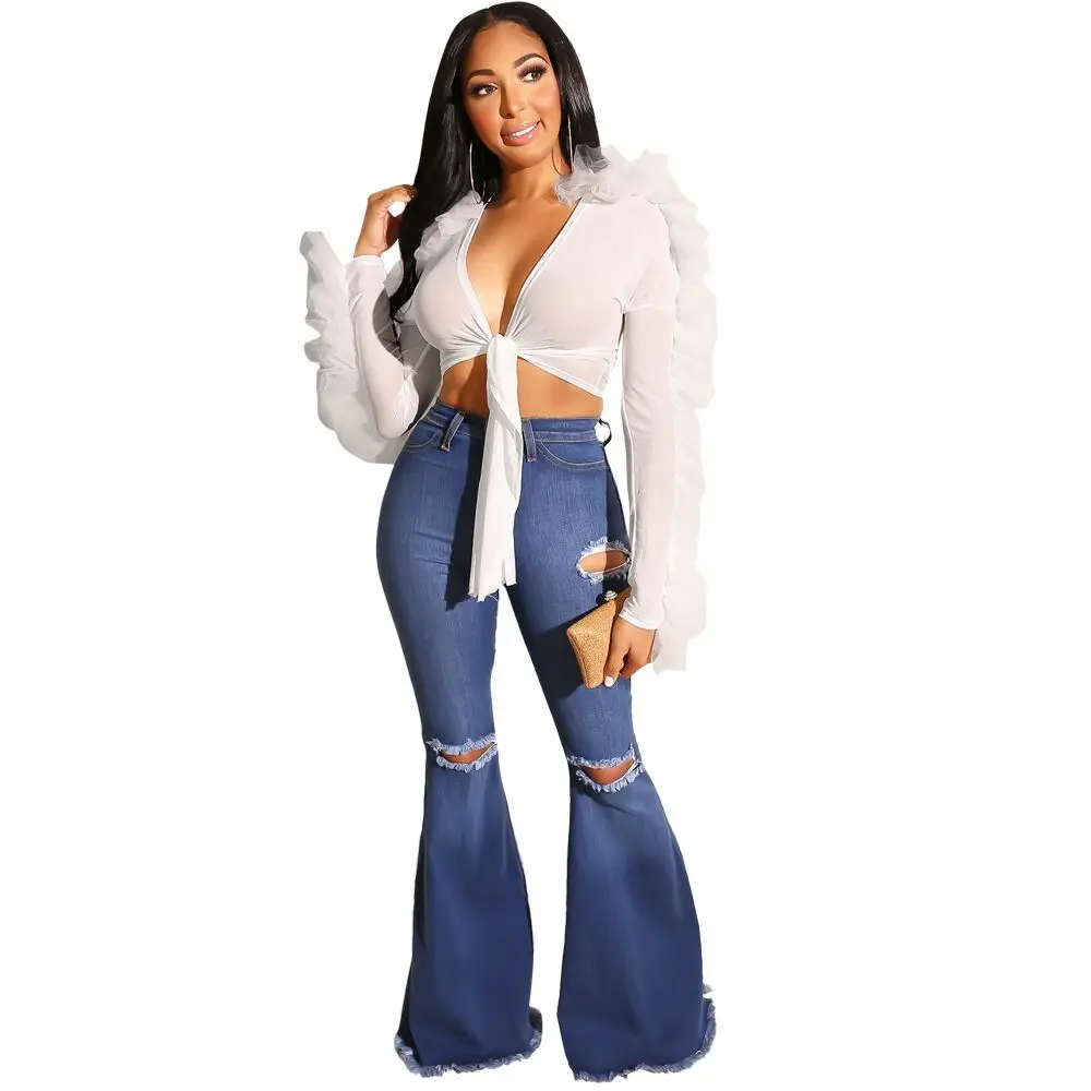 

Adogirl women patchwork ruffles shirts long sleeve mesh shirt tops puff sleeve transparent sensual tops netted ruffles lace tops