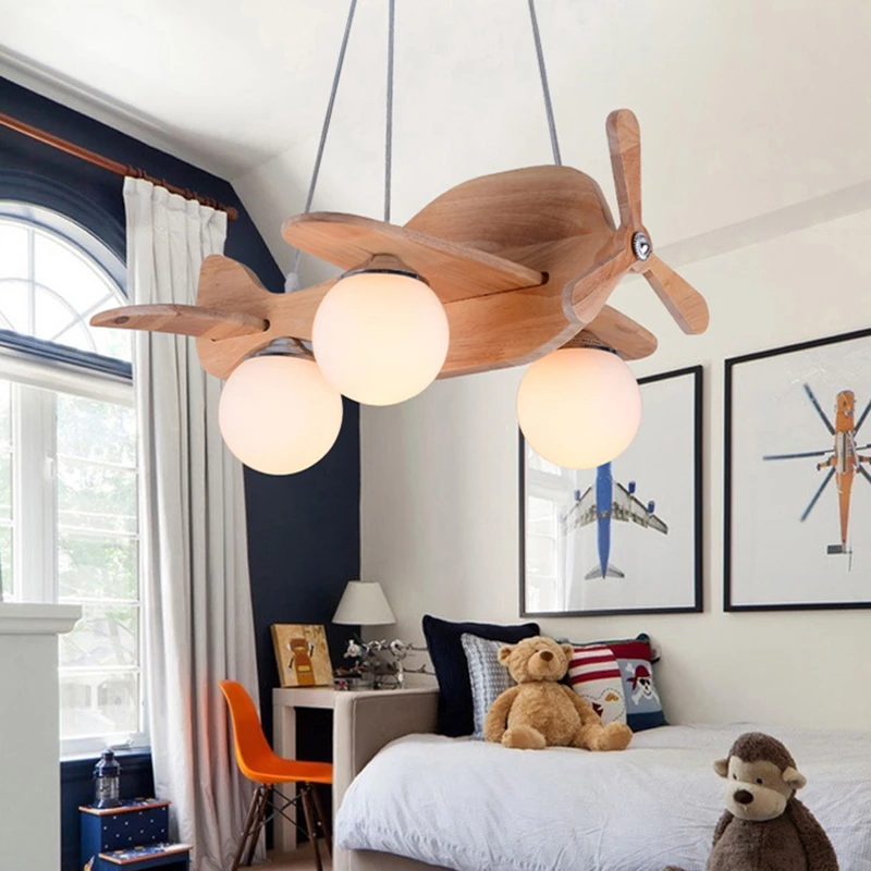 wagon wheel chandelier Wood Airplane Chandelier For Children Kids Boy Bedroom LED Hanging Pendant Lamp Nursery Aircraft Suspension Lights candle chandelier