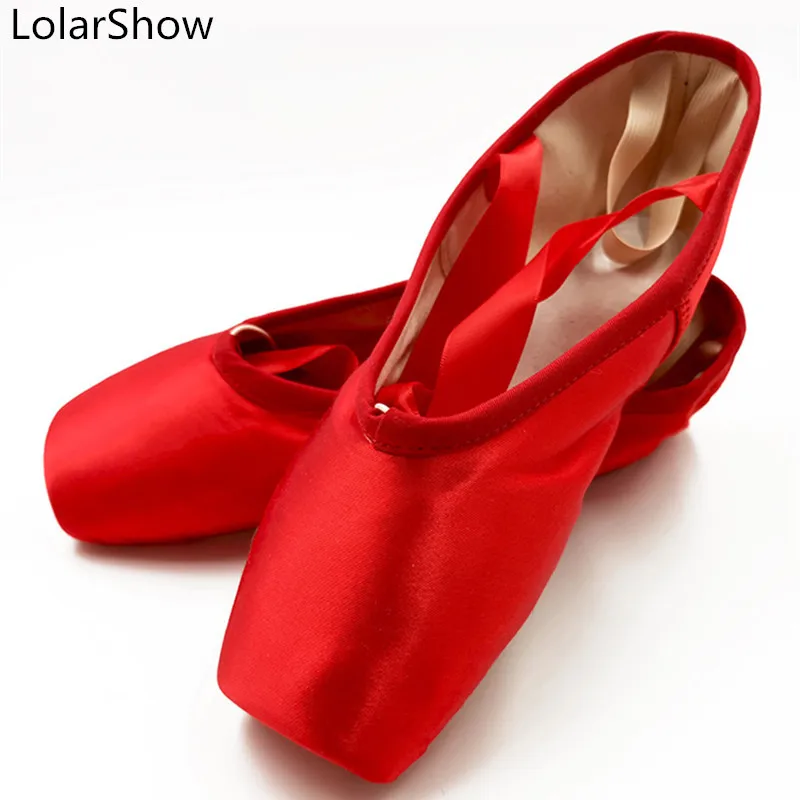 Красный Красные атласные балетные танцевальные туфли; Zapatillas; балетки; черные туфли с острым носком; высокое качество; профессиональная танцевальная обувь - Цвет: Красный