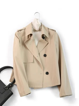 

spring and autumn khaki cotton trench coat , double-breasted lapel losose hort paragraph casual trench coat for women.