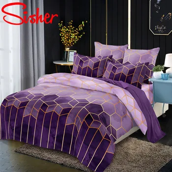 

Luxury Style Geometry Gilt Printed Duvet Cover Set Nordic King Size Bedding Sets Double Queen Brief Quilt Covers with Pillowcase