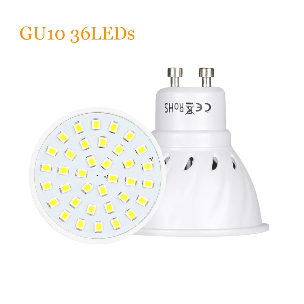 GU10 Светодиодный прожектор лампы 110V 220V 2835 SMD 4W 6W 8W 36 54 72 светодиодный s, холодный и теплый свет, нейтральный белый GU 10 основание лампы 12V 24V для домашнего декора