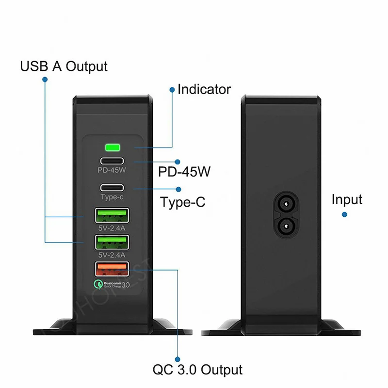 45 Вт PD зарядное устройство мульти 5 портов QC 3,0 USB C быстрая зарядная станция для iPhone X Macbook samsung S10 type C адаптер всего 75 Вт EU UK