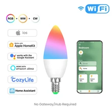 

Apple Homekit WIFI 5W Smart E14 Dimmable CW RGB LED Candle Light Bulb lamp Work with Siri Alexa Google Home Assistant Cozylife