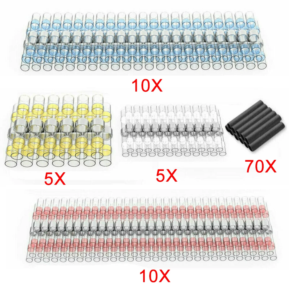 100Pcs Solder Seal Mixed Heat Shrink Sleeve Wire Butt Terminals Connectors Waterproof For Automotive Marine Insulated Kit