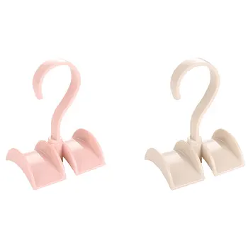 

2x Rotating Storage Rack Bag Hanger Without Punch Clothes Plastic Rack Tie Coat Closet Hanger Pink & Beige