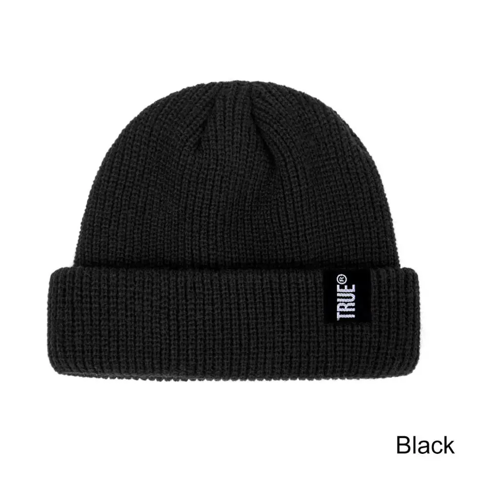 true black Fashion Unisex Winter Hat Cuffed Cib Knit Hat Short Melon Skin Beanies Autumn Winter Solid Color Casual Beanie Hat - Цвет: true black
