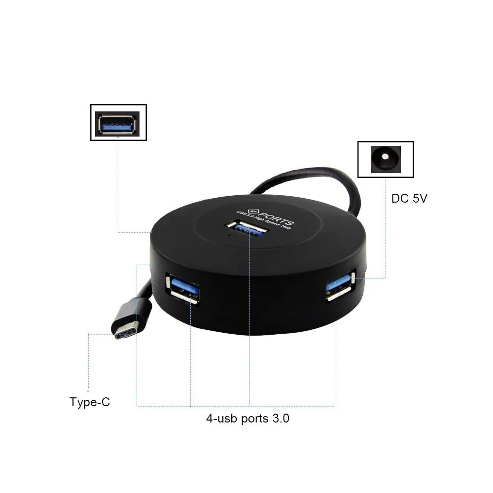 Концентратор USB Type C 4 порта Mini USB C концентратор Высокоскоростной 5 Гбит/с USB3.0 концентратор разветвитель с интерфейсом питания для Macbook Аксессуары для ноутбуков