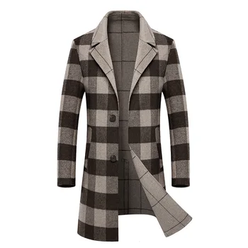

Autumn and winter new wool double-faced coat men's plaid windbreaker jacket long men's handmade double-sided coat