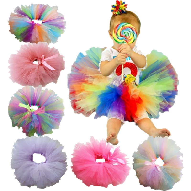 Unicorn Girls Rainbow Color Baby Fluffy Petti Birthday Party Costume Ball Gown Tutu Dance Skirt 100% Handmade