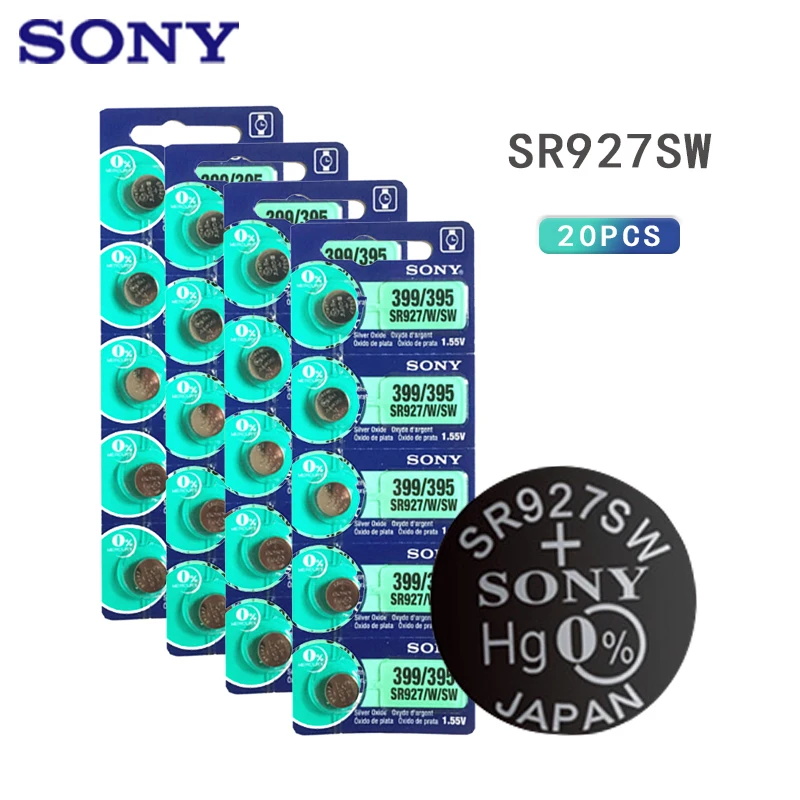 20pcs Sony Silver Oxide Cell Coin Battery 1.55V AG7 LR927 Button