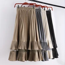 Белый, черный, серый, хаки гибкий эластичный стрейч высокая талия миди плиссированная юбка для женщин зимние оборки юбки женские saia