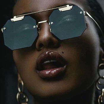 

QPeClou 2020 New Vintage Metal Polygon Sunglasses Women Fashion Big Rimless Mirror Sun Glasses Men Punk Shades Oculos De Sol