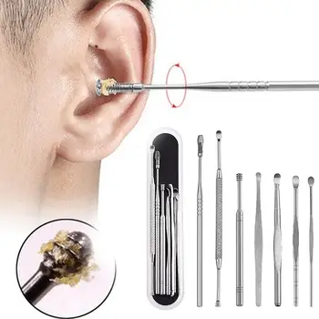 

7Pcs Unisex Stainless Steel Spring Spiral Ear Pick Spoon Wax Removal Cleaner Ear Clean Tool