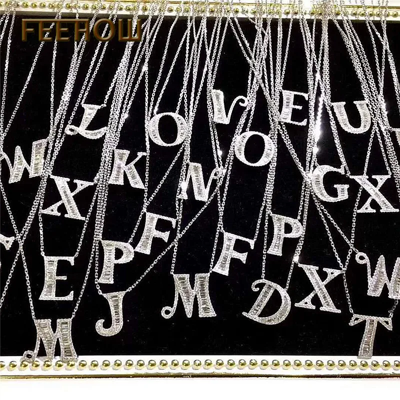 FEEHOW модные ожерелья с буквой высокое качество кубический цирконий кристалл