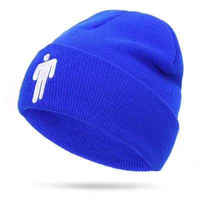 CoolCheer Billie Eilish Beanies, вязаная зимняя шапка, одноцветная, в стиле хип-хоп, Skullies, вязаная шапка, шапка, костюм, капот, теплая зимняя шапка - Цвет: Blue